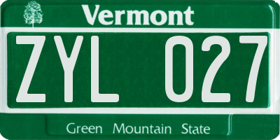 VT license plate ZYL027