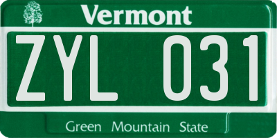 VT license plate ZYL031