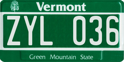 VT license plate ZYL036