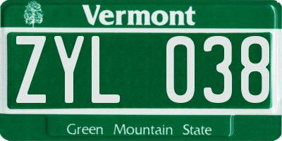 VT license plate ZYL038