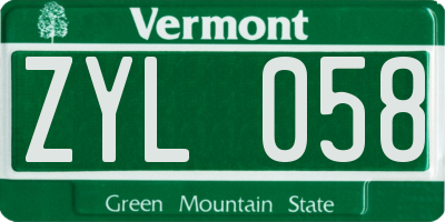 VT license plate ZYL058