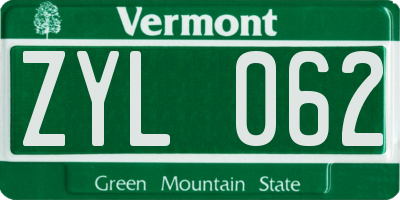 VT license plate ZYL062