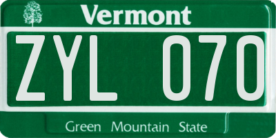 VT license plate ZYL070