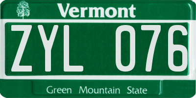 VT license plate ZYL076