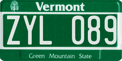 VT license plate ZYL089