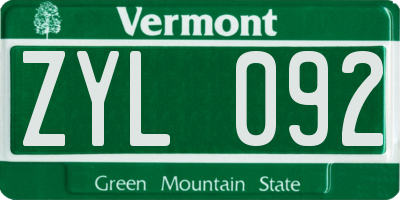 VT license plate ZYL092