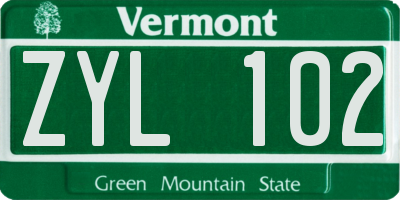 VT license plate ZYL102