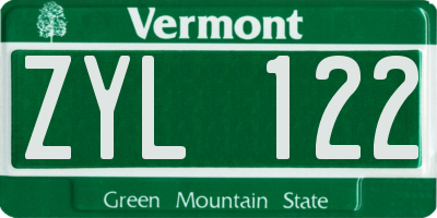 VT license plate ZYL122