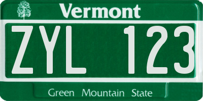 VT license plate ZYL123