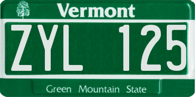 VT license plate ZYL125