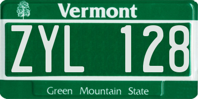 VT license plate ZYL128