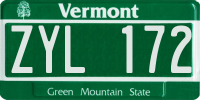 VT license plate ZYL172