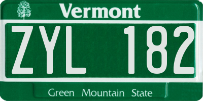 VT license plate ZYL182