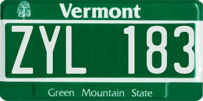 VT license plate ZYL183