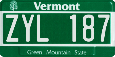 VT license plate ZYL187