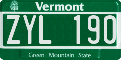 VT license plate ZYL190