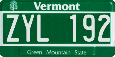VT license plate ZYL192