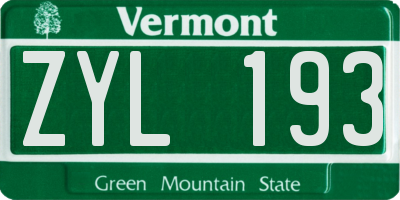 VT license plate ZYL193