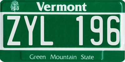 VT license plate ZYL196