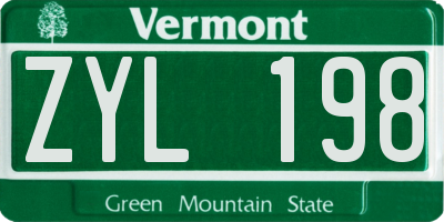 VT license plate ZYL198