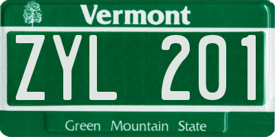 VT license plate ZYL201