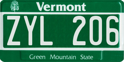 VT license plate ZYL206