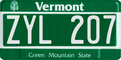 VT license plate ZYL207