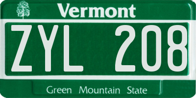 VT license plate ZYL208