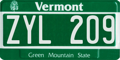 VT license plate ZYL209
