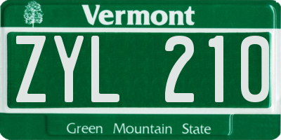 VT license plate ZYL210