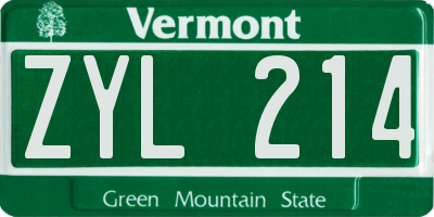 VT license plate ZYL214