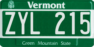 VT license plate ZYL215