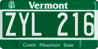VT license plate ZYL216