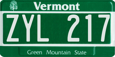 VT license plate ZYL217