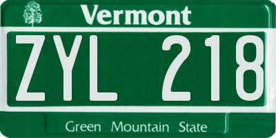 VT license plate ZYL218