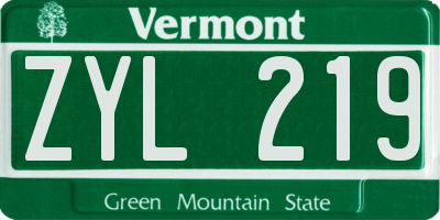 VT license plate ZYL219