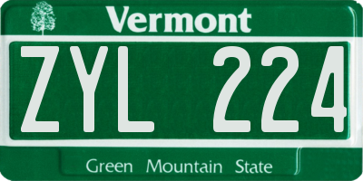 VT license plate ZYL224