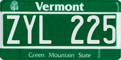 VT license plate ZYL225