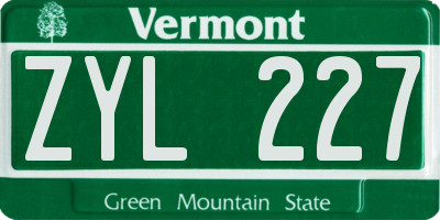 VT license plate ZYL227