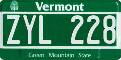 VT license plate ZYL228
