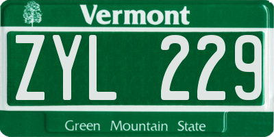 VT license plate ZYL229