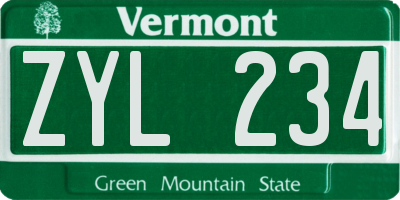 VT license plate ZYL234