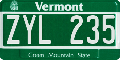 VT license plate ZYL235