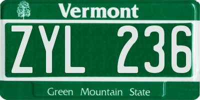 VT license plate ZYL236