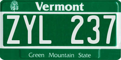 VT license plate ZYL237