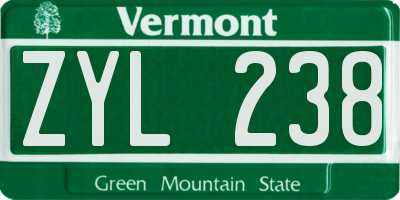 VT license plate ZYL238