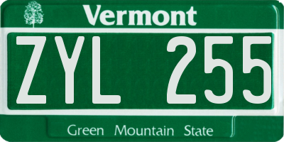 VT license plate ZYL255
