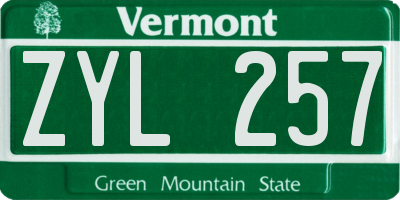 VT license plate ZYL257