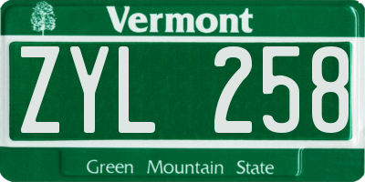 VT license plate ZYL258