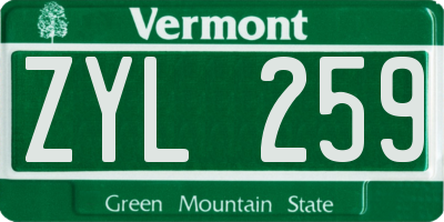 VT license plate ZYL259